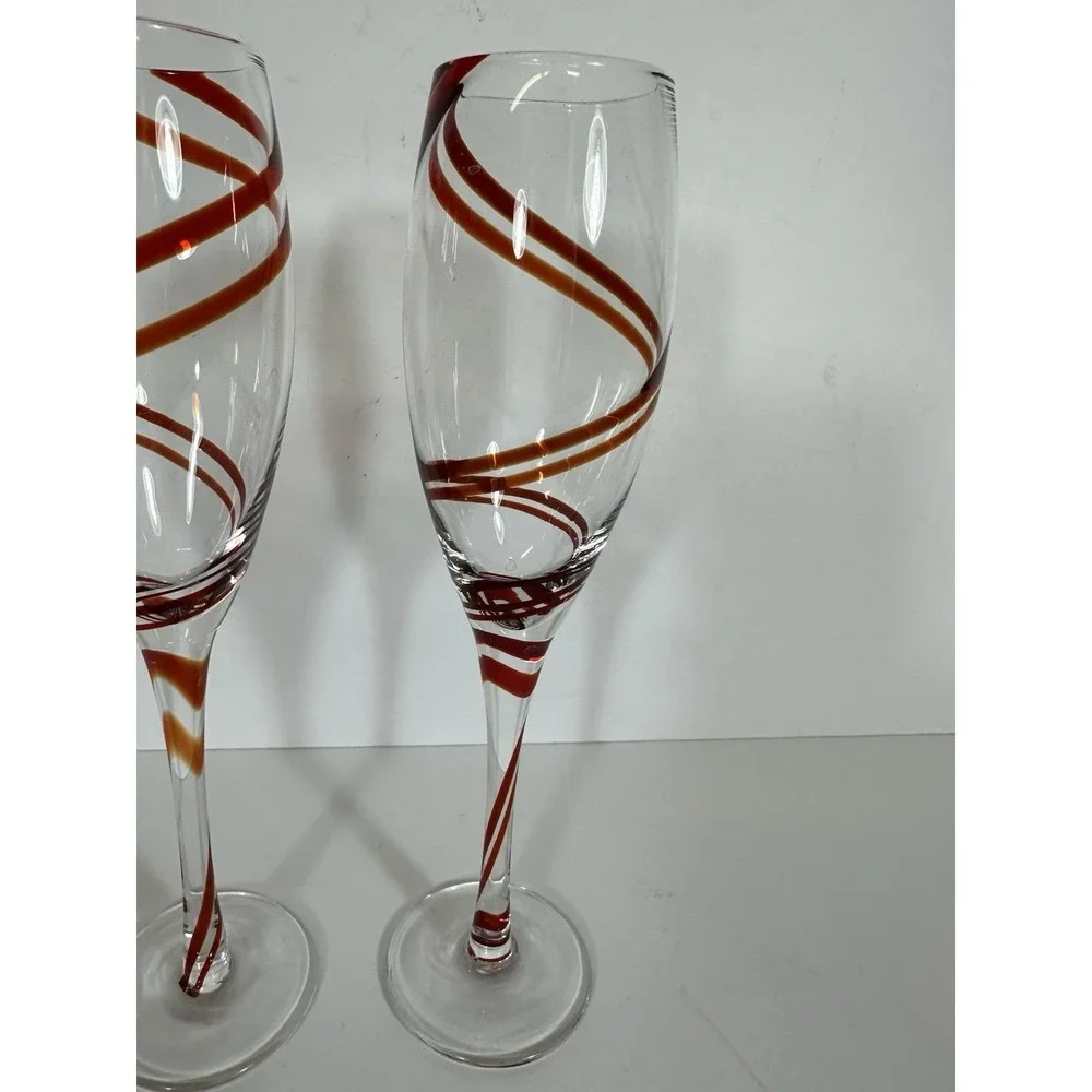 Pier 1 Champagne Glasses Double Swirl Red ~10